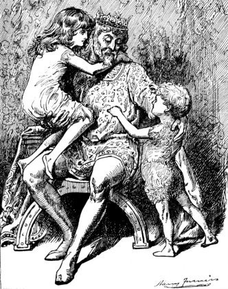 King embracing children