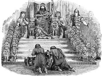 Lions in front of Solomon's throne