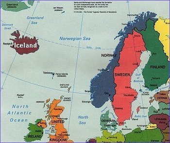 Map of Iceland and northern Europe