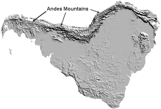 Topographical map of South America